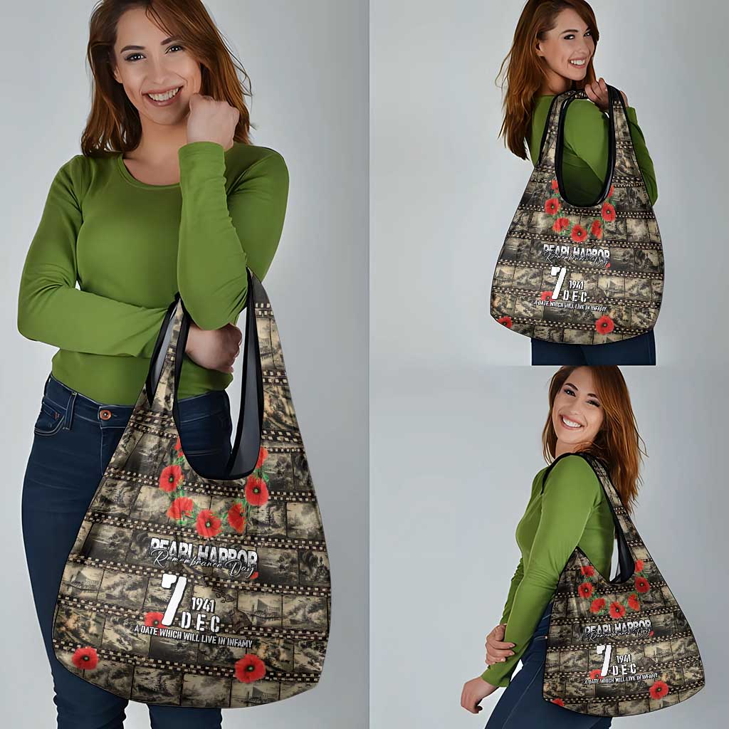 Pearl Harbor Remembrance Day Grocery Bag Memories of December 7 with Red Poppy Lei - Wonder Print Shop