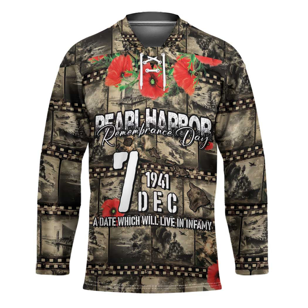 Pearl Harbor Remembrance Day Personalized Hockey Jersey Memories of December 7 with Red Poppy Lei - Wonder Print Shop