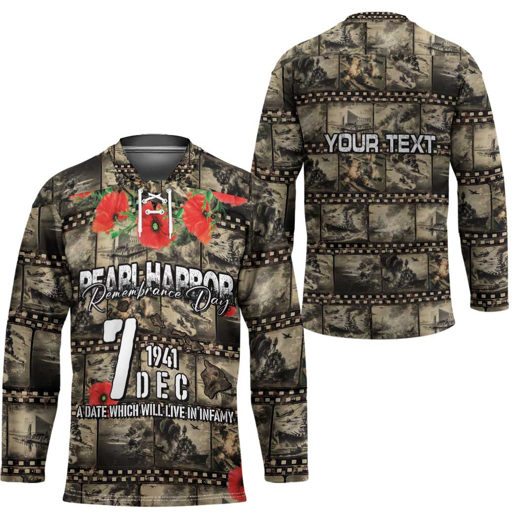 Pearl Harbor Remembrance Day Personalized Hockey Jersey Memories of December 7 with Red Poppy Lei - Wonder Print Shop