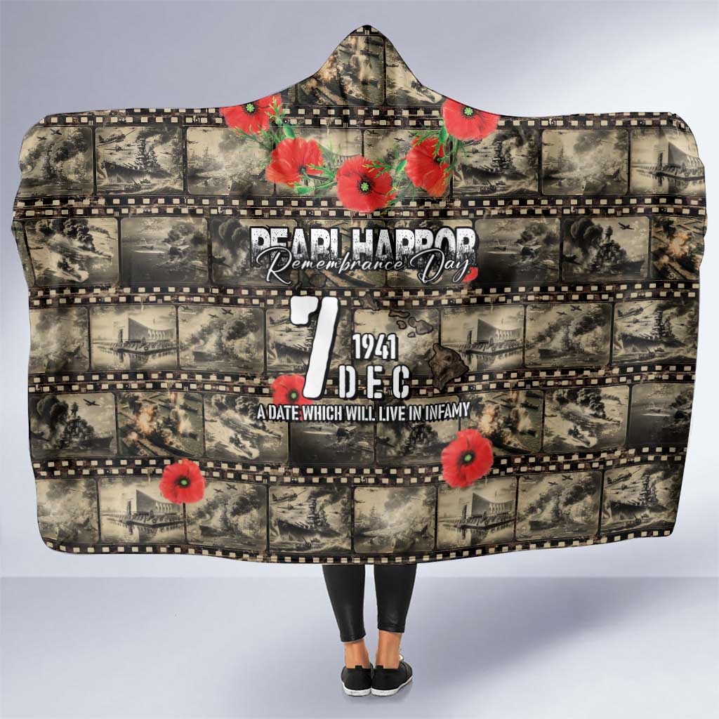 Pearl Harbor Remembrance Day Hooded Blanket Memories of December 7 with Red Poppy Lei - Wonder Print Shop
