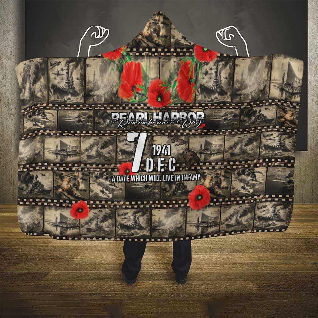 Pearl Harbor Remembrance Day Hooded Blanket Memories of December 7 with Red Poppy Lei - Wonder Print Shop