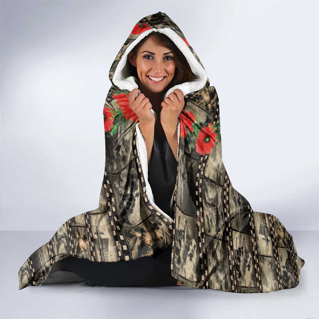 Pearl Harbor Remembrance Day Hooded Blanket Memories of December 7 with Red Poppy Lei - Wonder Print Shop