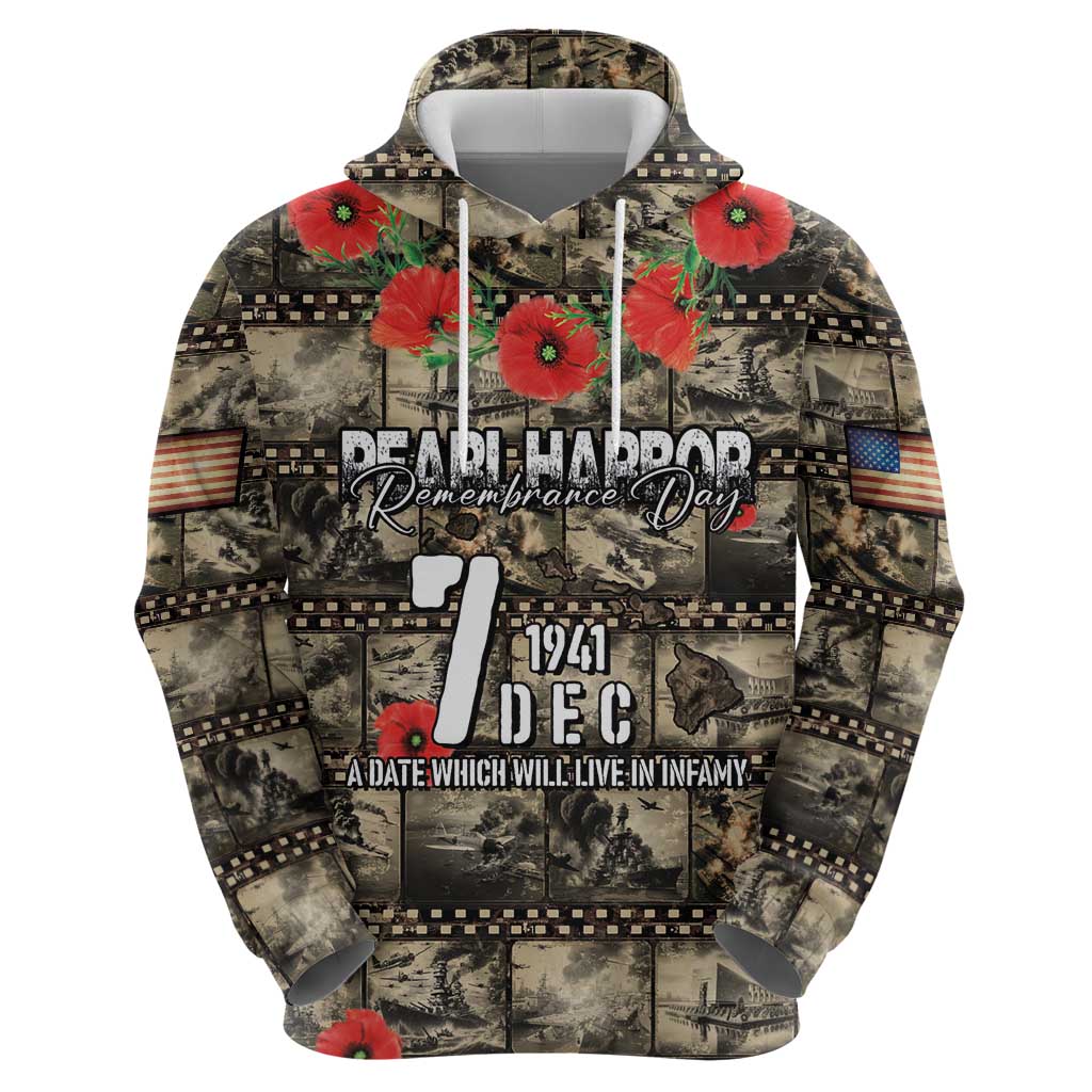 Pearl Harbor Remembrance Day Personalized Hoodie Memories of December 7 with Red Poppy Lei - Wonder Print Shop