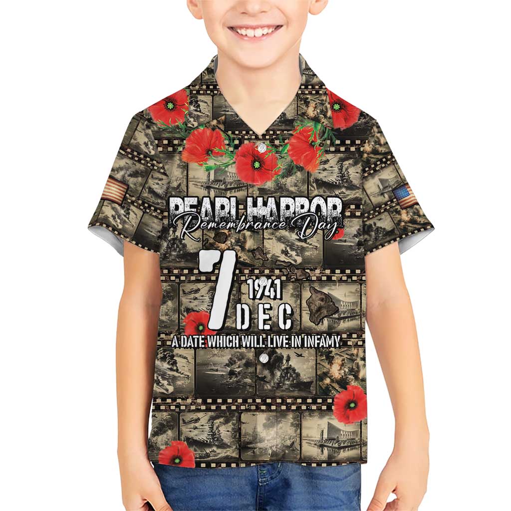Pearl Harbor Remembrance Day Personalized Kid Hawaiian Shirt Memories of December 7 with Red Poppy Lei - Wonder Print Shop