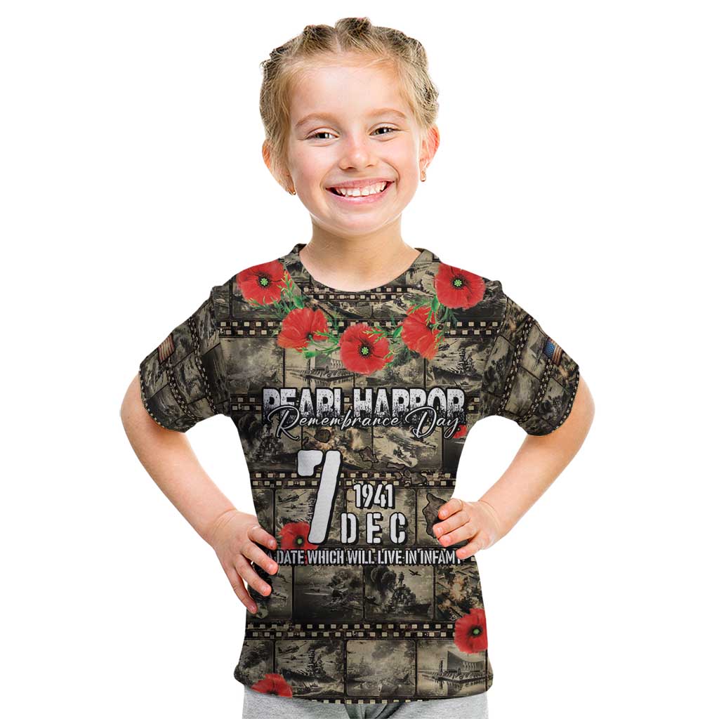 Pearl Harbor Remembrance Day Personalized Kid T Shirt Memories of December 7 with Red Poppy Lei - Wonder Print Shop