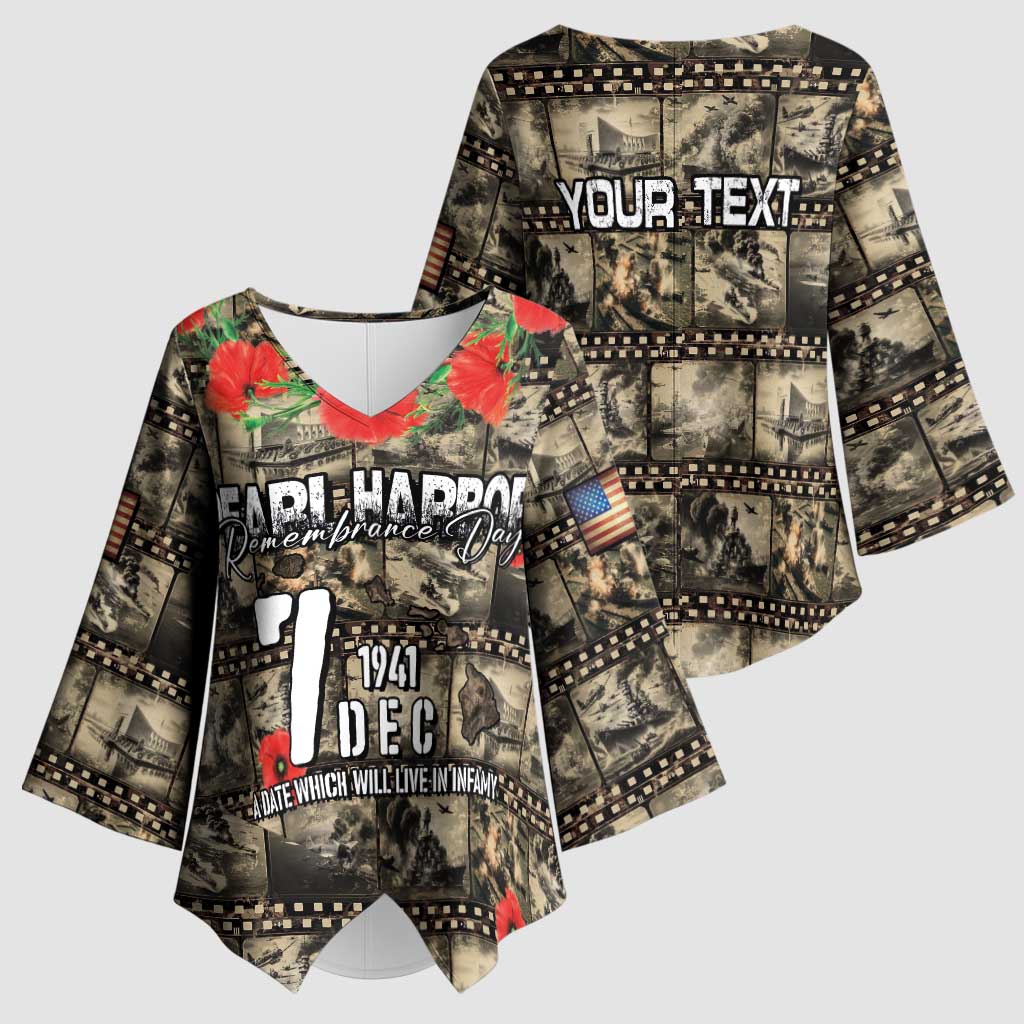 Pearl Harbor Remembrance Day Personalized Kimono Sleeve Blouse Memories of December 7 with Red Poppy Lei - Wonder Print Shop