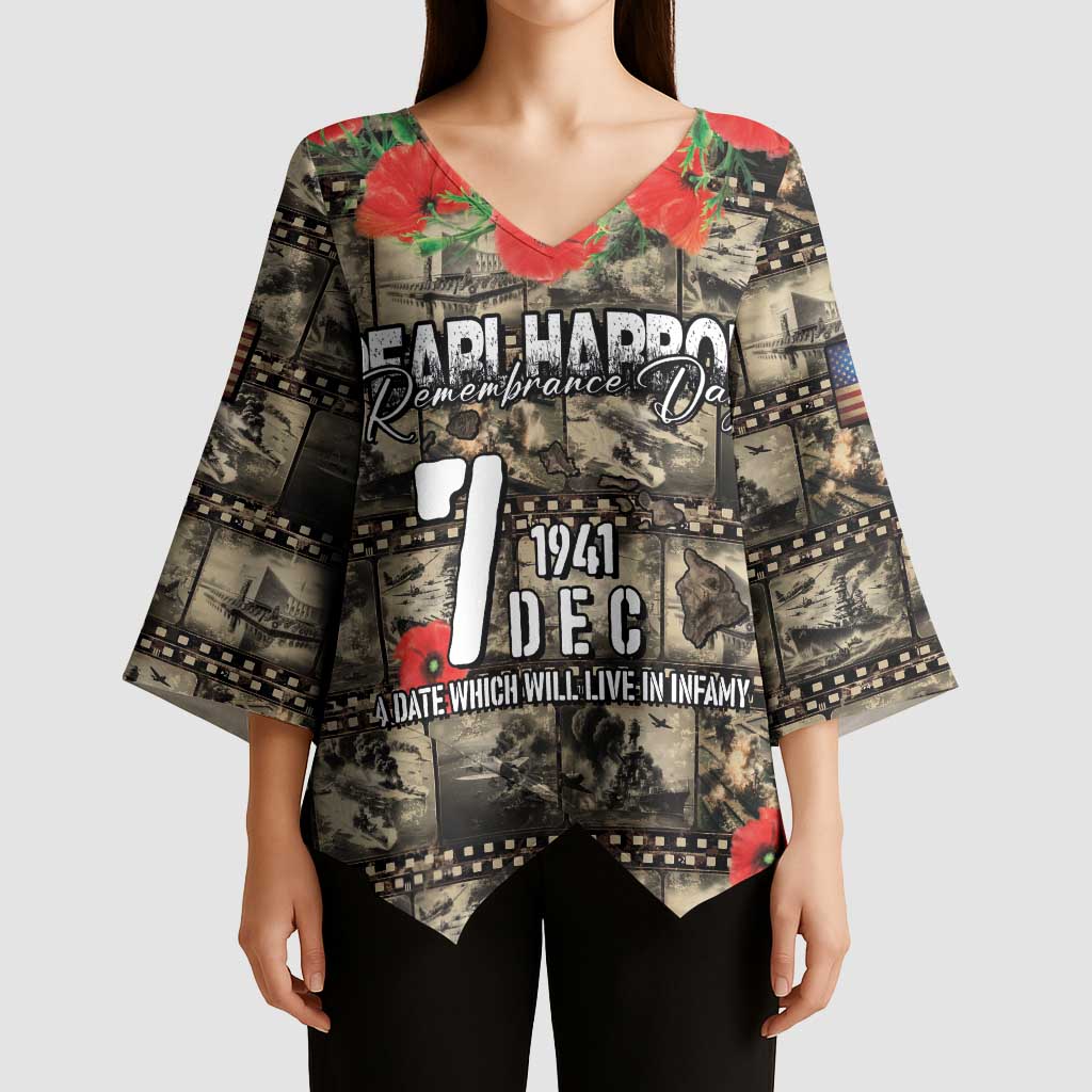 Pearl Harbor Remembrance Day Personalized Kimono Sleeve Blouse Memories of December 7 with Red Poppy Lei - Wonder Print Shop