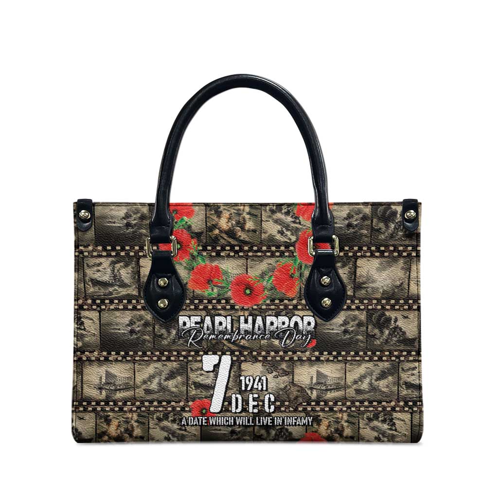 Pearl Harbor Remembrance Day Leather Bag Memories of December 7 with Red Poppy Lei - Wonder Print Shop
