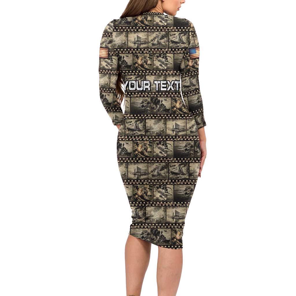 Pearl Harbor Remembrance Day Personalized Long Sleeve Bodycon Dress Memories of December 7 with Red Poppy Lei - Wonder Print Shop