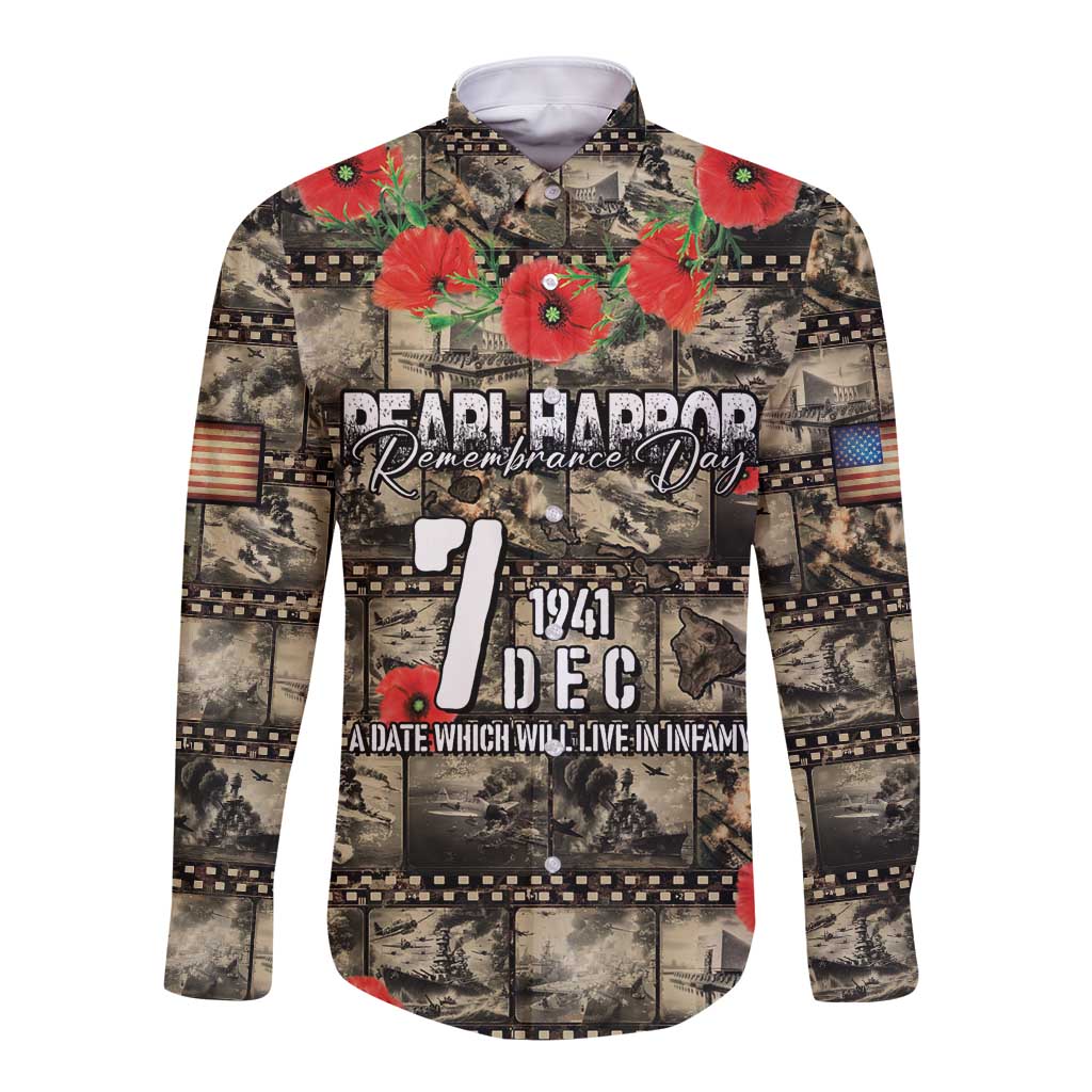 Pearl Harbor Remembrance Day Personalized Long Sleeve Button Shirt Memories of December 7 with Red Poppy Lei - Wonder Print Shop