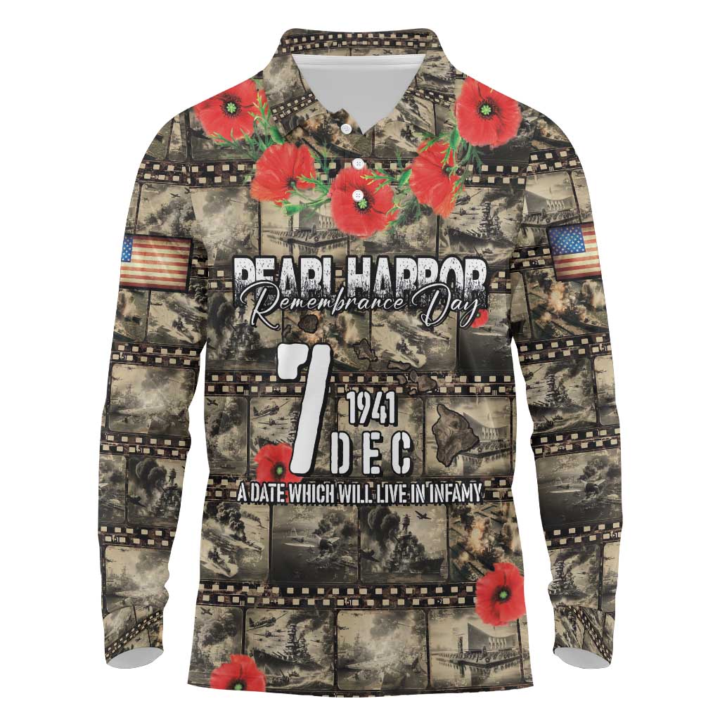 Pearl Harbor Remembrance Day Personalized Long Sleeve Polo Shirt Memories of December 7 with Red Poppy Lei - Wonder Print Shop