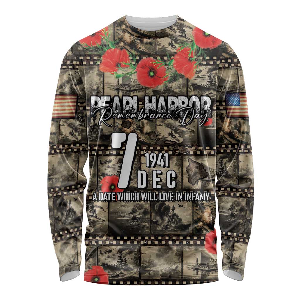 Pearl Harbor Remembrance Day Personalized Long Sleeve Shirt Memories of December 7 with Red Poppy Lei - Wonder Print Shop