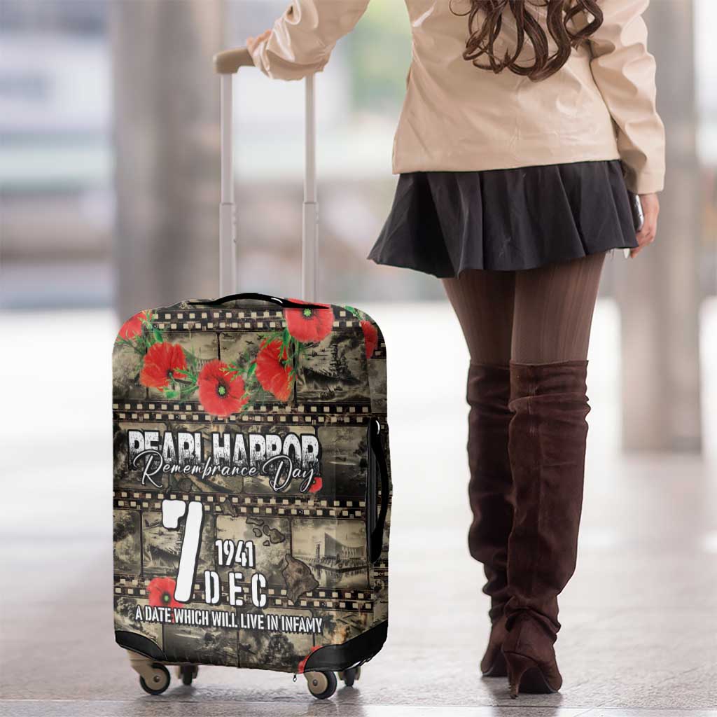 Pearl Harbor Remembrance Day Luggage Cover Memories of December 7 with Red Poppy Lei - Wonder Print Shop