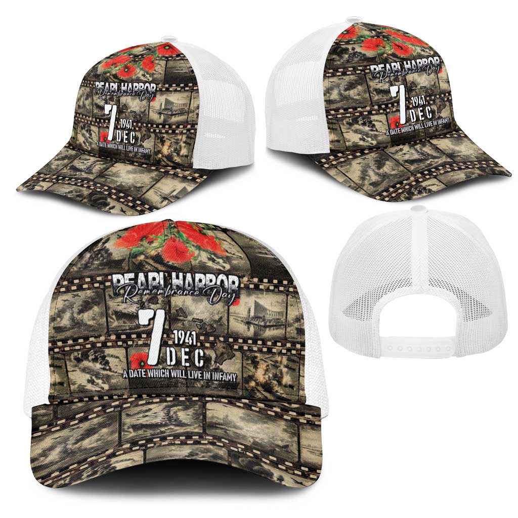 Pearl Harbor Remembrance Day Personalized Mesh Trucker Cap Memories of December 7 with Red Poppy Lei - Wonder Print Shop