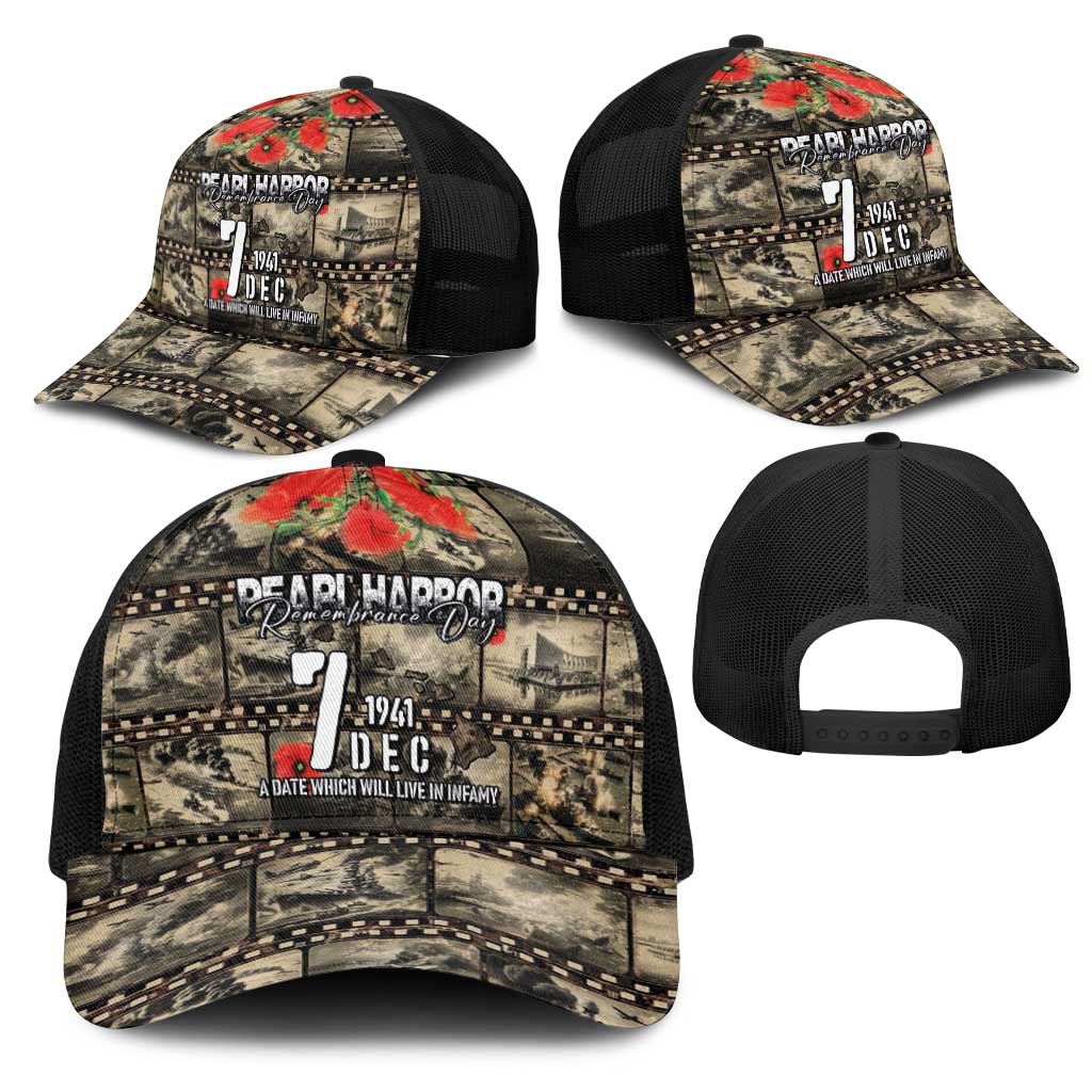 Pearl Harbor Remembrance Day Personalized Mesh Trucker Cap Memories of December 7 with Red Poppy Lei - Wonder Print Shop