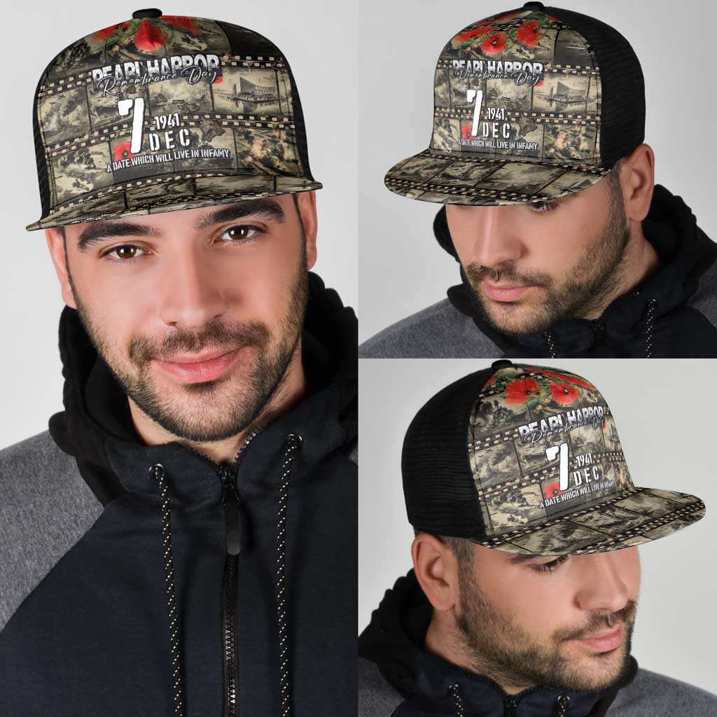 Pearl Harbor Remembrance Day Personalized Mesh Trucker Cap Memories of December 7 with Red Poppy Lei - Wonder Print Shop