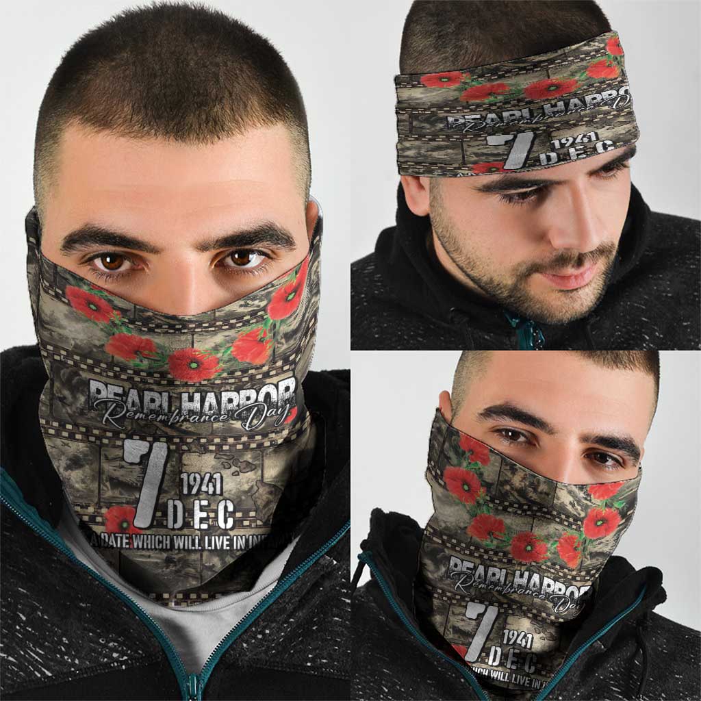 Pearl Harbor Remembrance Day Neck Gaiter Memories of December 7 with Red Poppy Lei - Wonder Print Shop