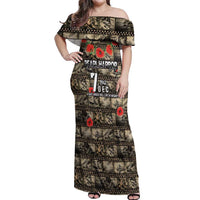 Pearl Harbor Remembrance Day Personalized Off Shoulder Maxi Dress Memories of December 7 with Red Poppy Lei - Wonder Print Shop