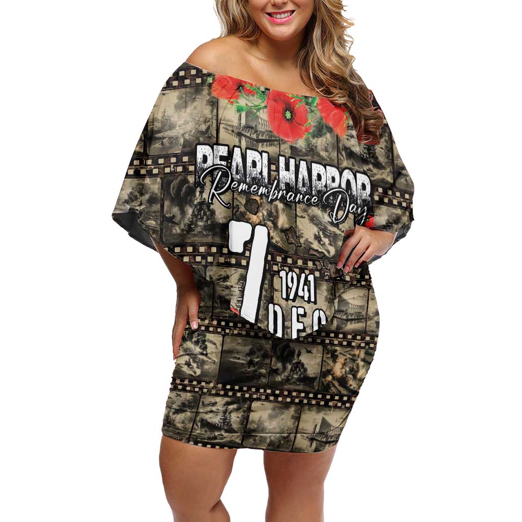 Pearl Harbor Remembrance Day Personalized Off Shoulder Short Dress Memories of December 7 with Red Poppy Lei - Wonder Print Shop