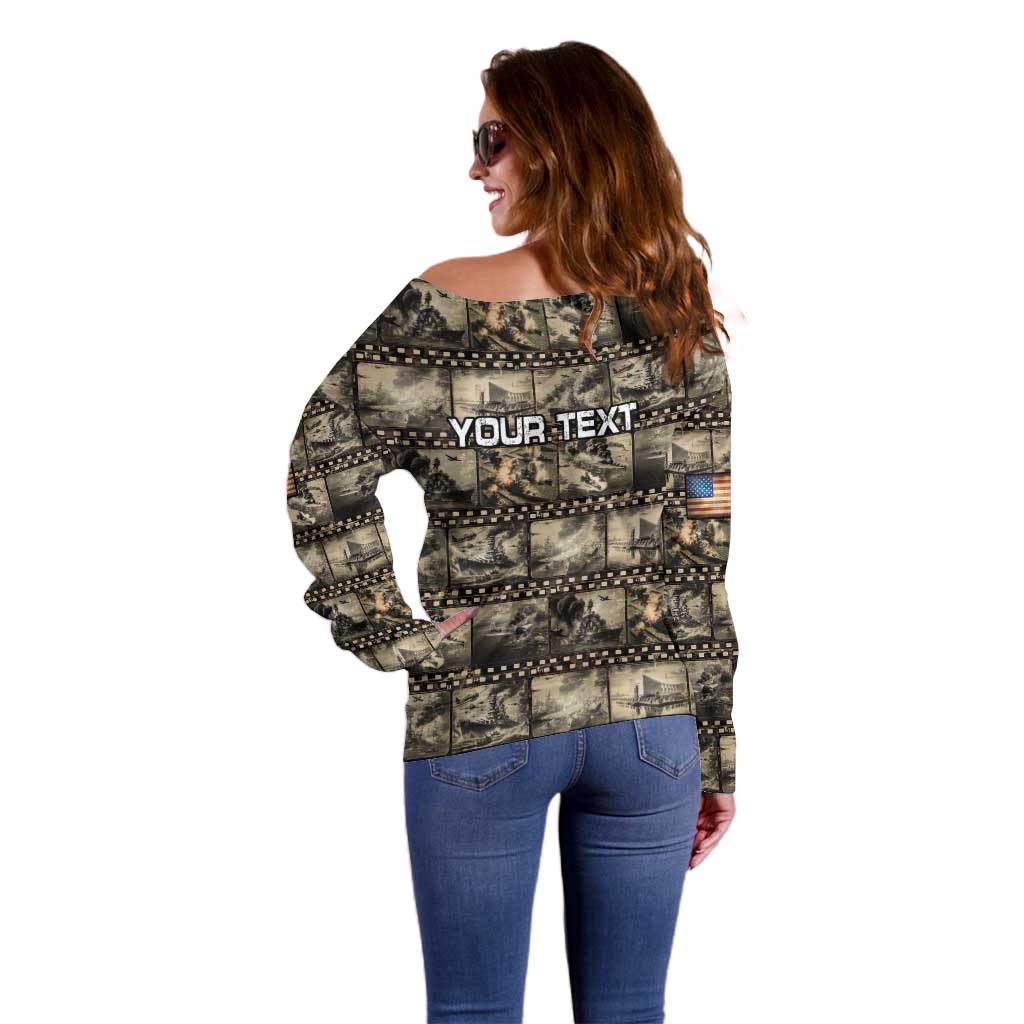 Pearl Harbor Remembrance Day Personalized Off Shoulder Sweater Memories of December 7 with Red Poppy Lei - Wonder Print Shop
