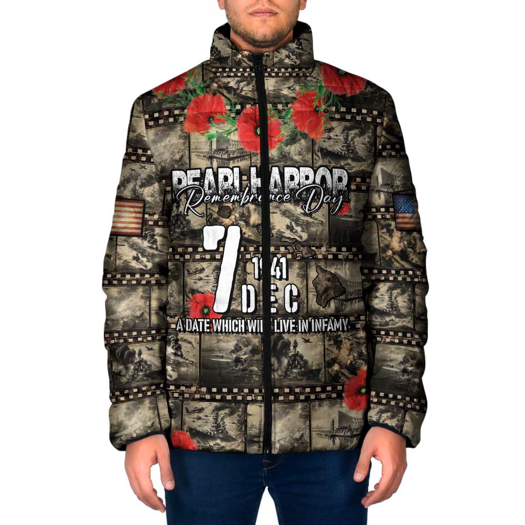 Pearl Harbor Remembrance Day Personalized Padded Jacket Memories of December 7 with Red Poppy Lei - Wonder Print Shop