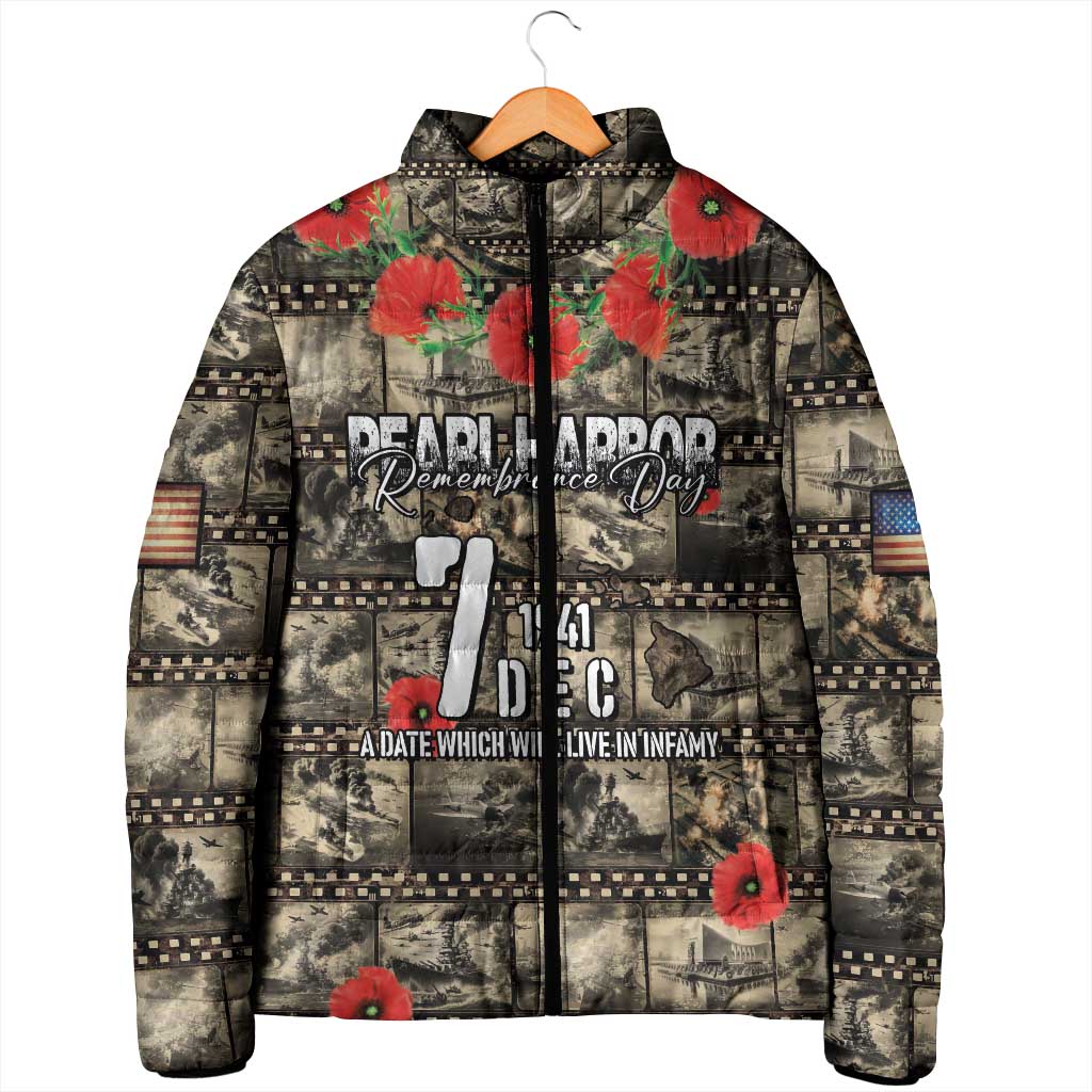 Pearl Harbor Remembrance Day Personalized Padded Jacket Memories of December 7 with Red Poppy Lei - Wonder Print Shop