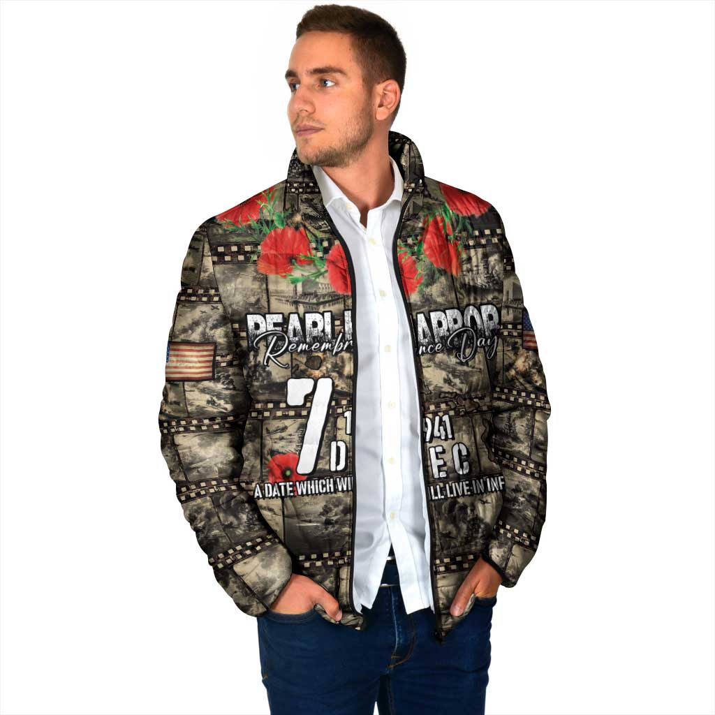 Pearl Harbor Remembrance Day Personalized Padded Jacket Memories of December 7 with Red Poppy Lei - Wonder Print Shop