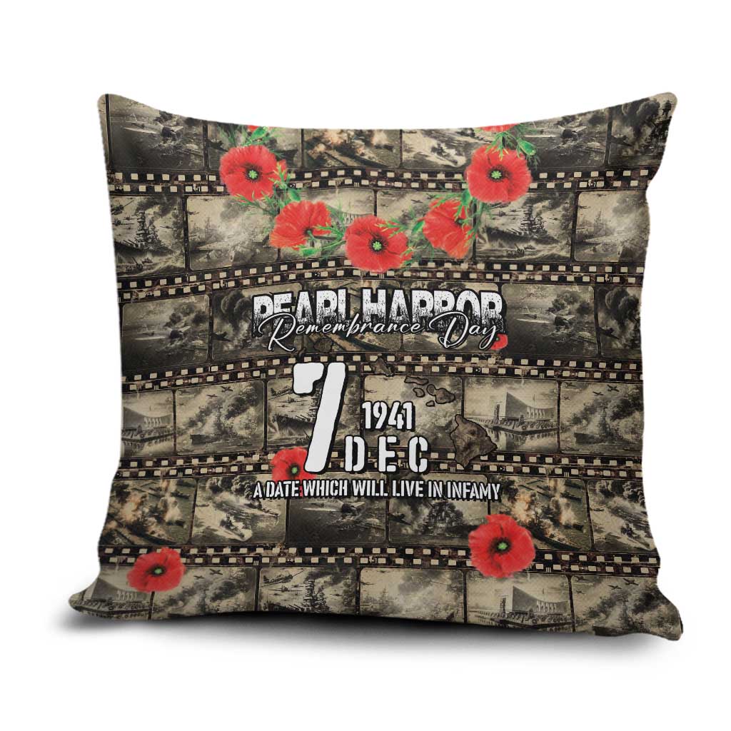 Pearl Harbor Remembrance Day Pillow Cover Memories of December 7 with Red Poppy Lei - Wonder Print Shop
