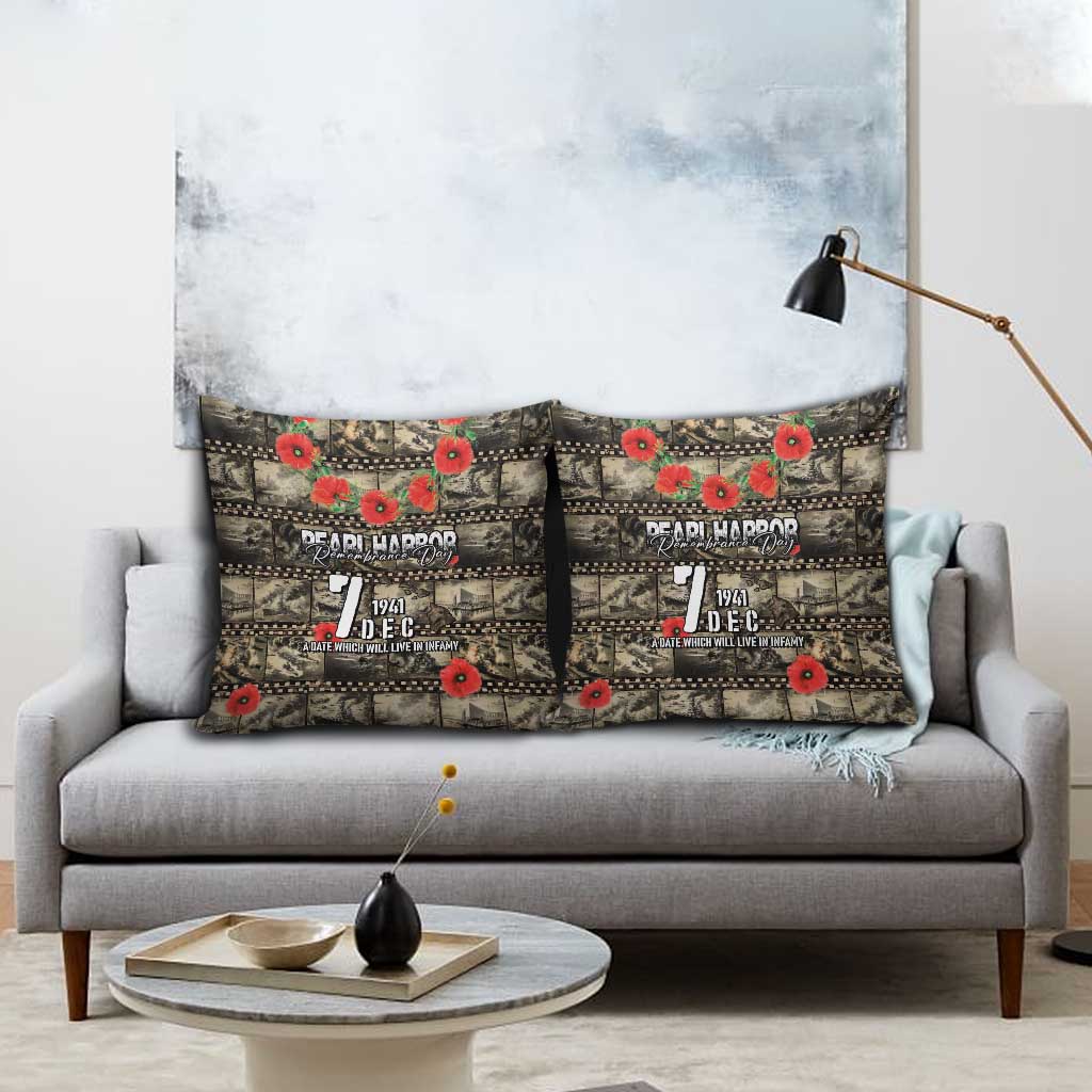 Pearl Harbor Remembrance Day Pillow Cover Memories of December 7 with Red Poppy Lei - Wonder Print Shop