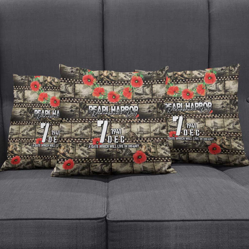 Pearl Harbor Remembrance Day Pillow Cover Memories of December 7 with Red Poppy Lei - Wonder Print Shop