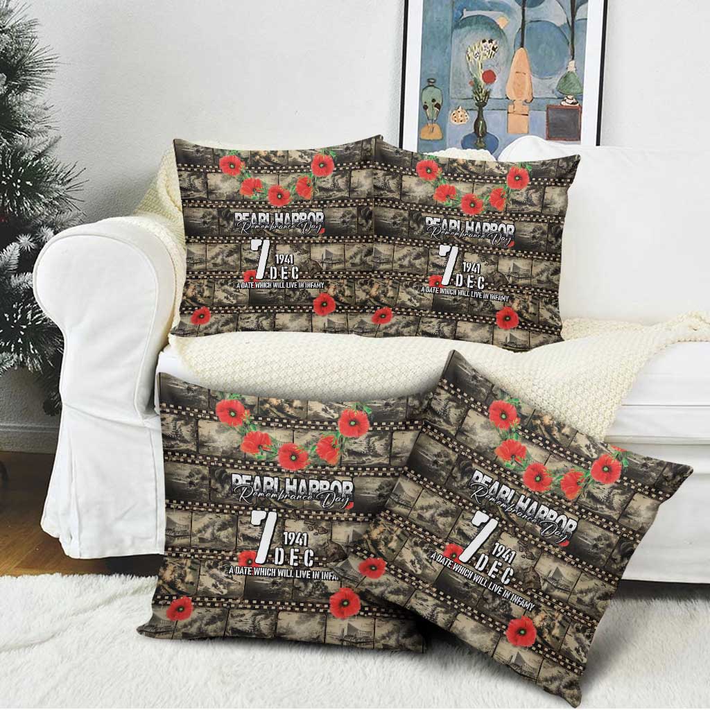 Pearl Harbor Remembrance Day Pillow Cover Memories of December 7 with Red Poppy Lei - Wonder Print Shop