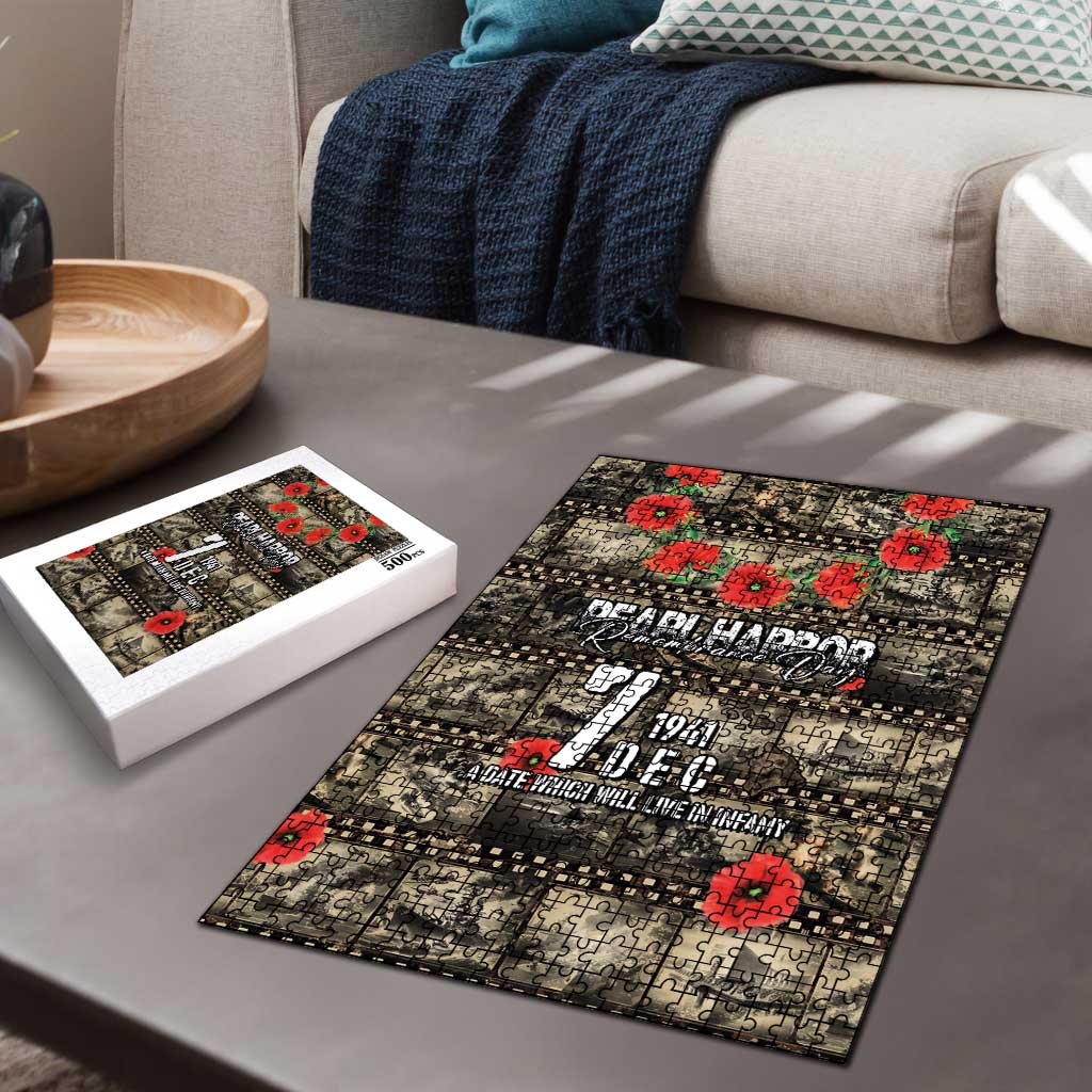 Pearl Harbor Remembrance Day Puzzle Memories of December 7 with Red Poppy Lei - Wonder Print Shop