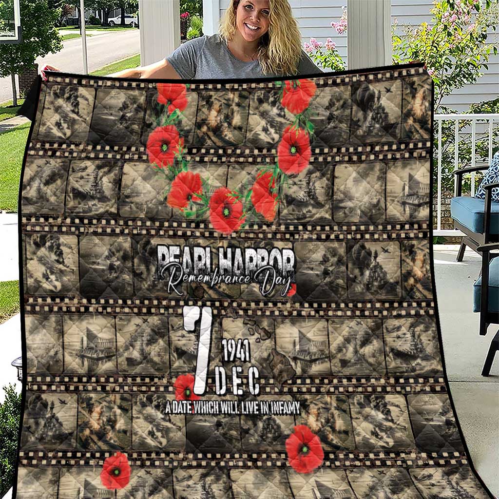 Pearl Harbor Remembrance Day Quilt Memories of December 7 with Red Poppy Lei - Wonder Print Shop