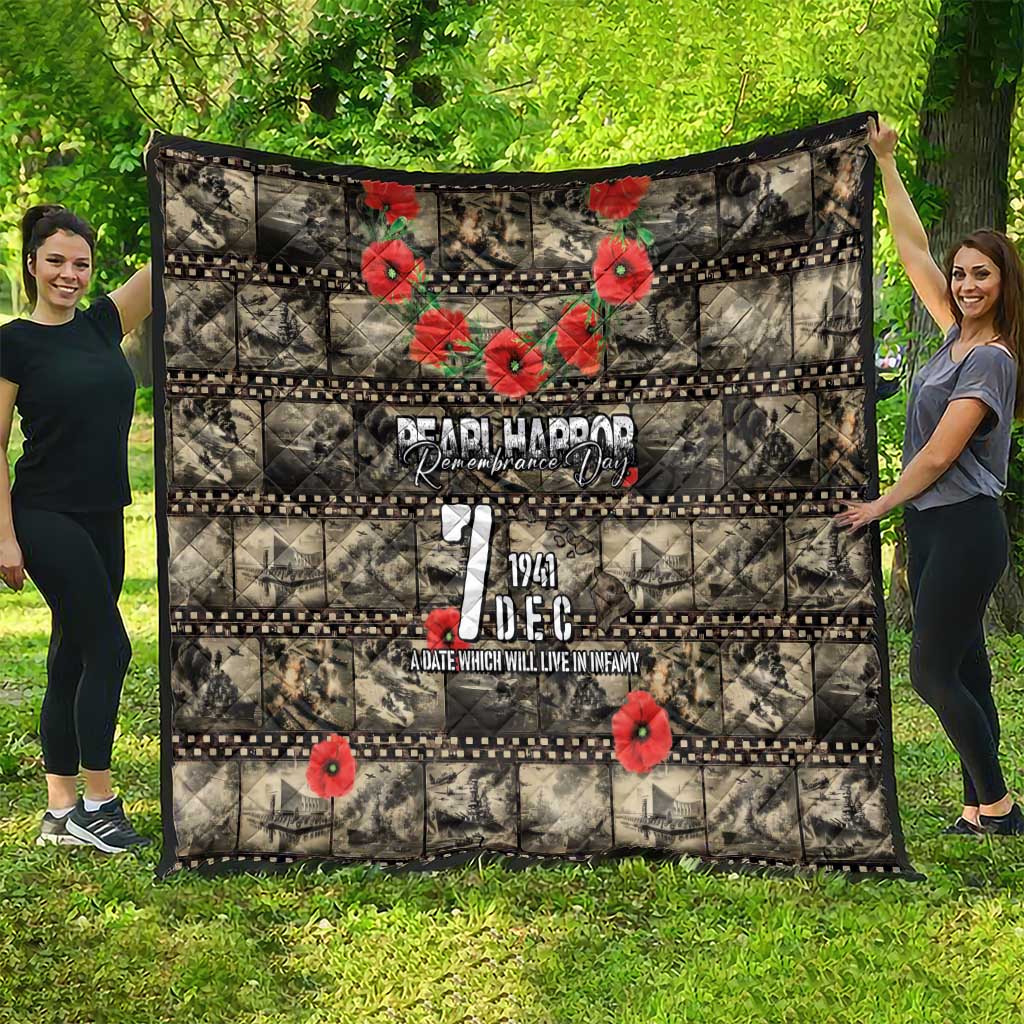 Pearl Harbor Remembrance Day Quilt Memories of December 7 with Red Poppy Lei - Wonder Print Shop