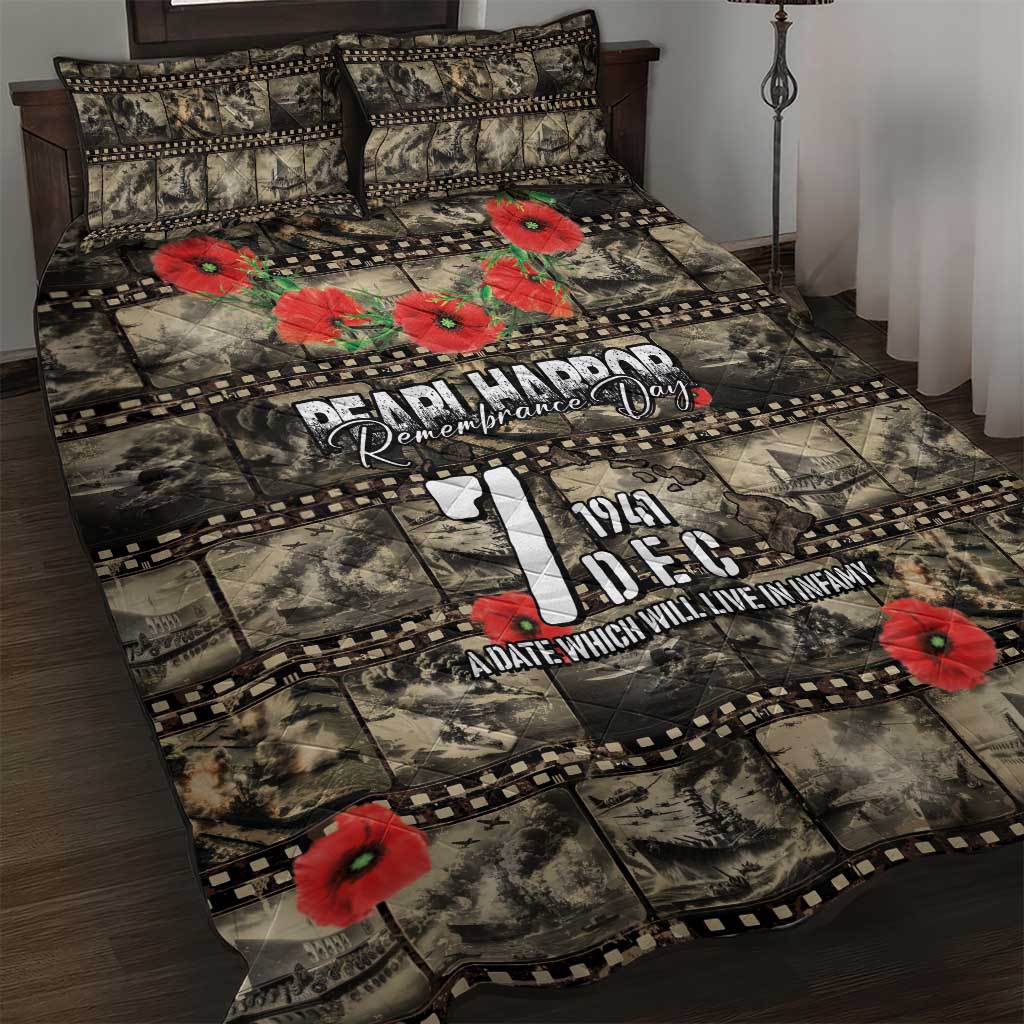 Pearl Harbor Remembrance Day Quilt Bed Set Memories of December 7 with Red Poppy Lei - Wonder Print Shop