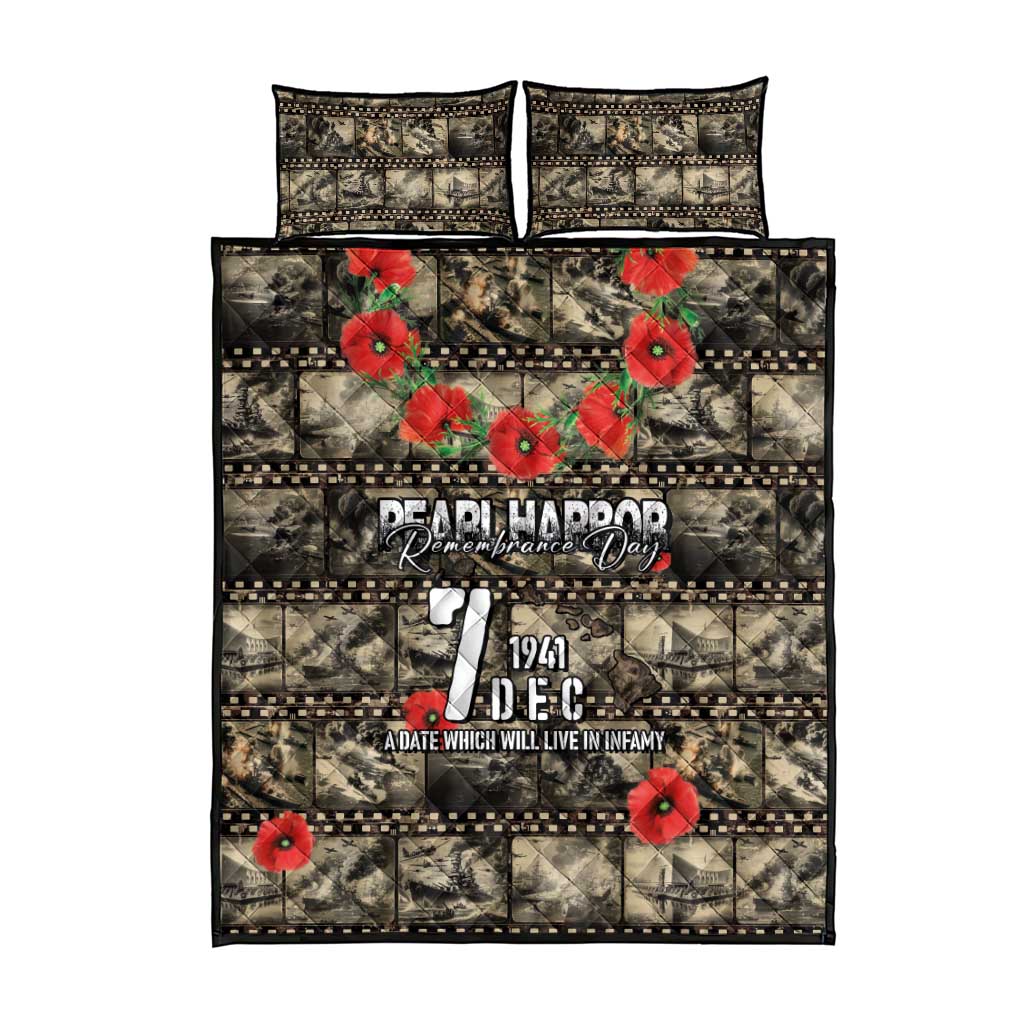 Pearl Harbor Remembrance Day Quilt Bed Set Memories of December 7 with Red Poppy Lei - Wonder Print Shop
