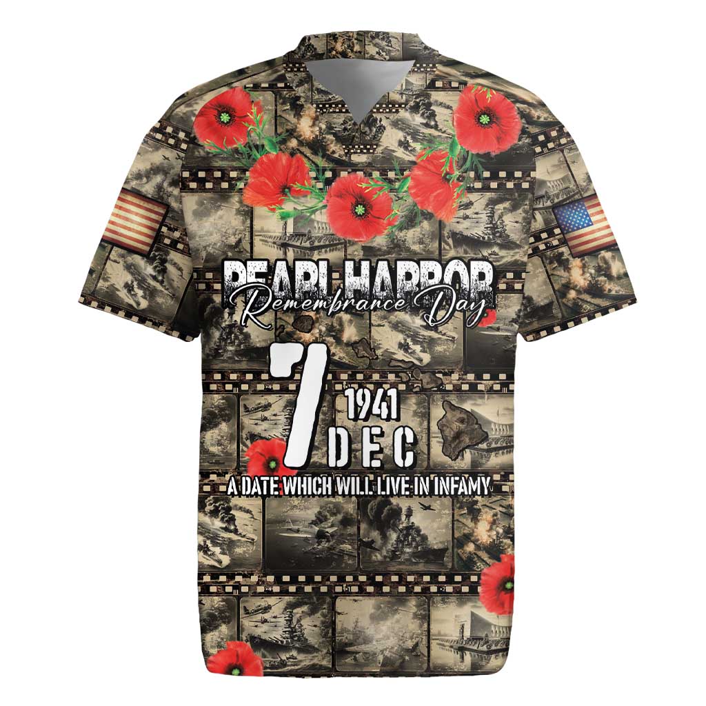 Pearl Harbor Remembrance Day Personalized Rugby Jersey Memories of December 7 with Red Poppy Lei - Wonder Print Shop