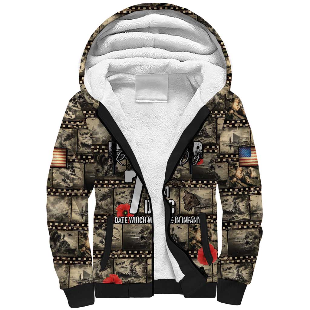 Pearl Harbor Remembrance Day Personalized Sherpa Hoodie Memories of December 7 with Red Poppy Lei - Wonder Print Shop
