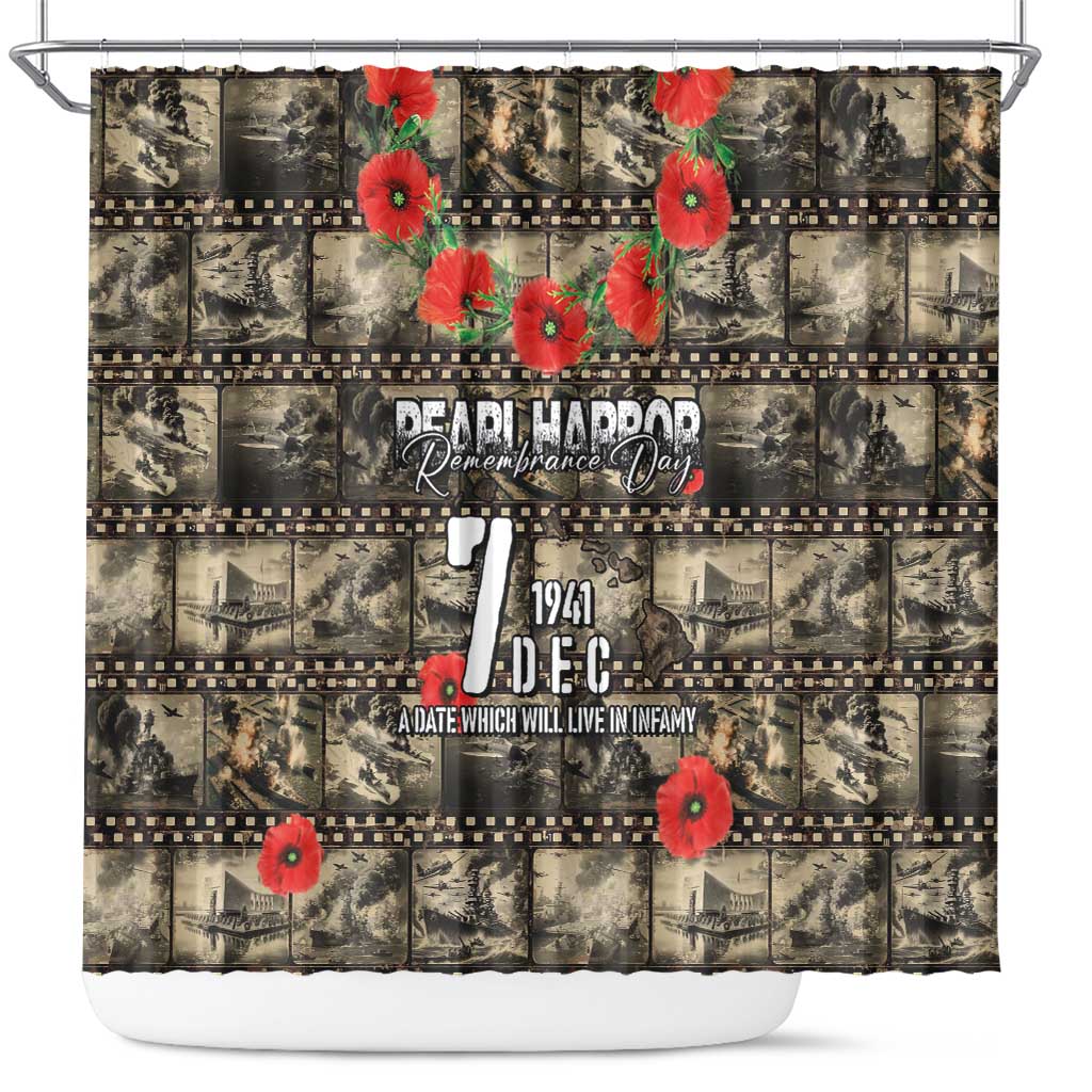 Pearl Harbor Remembrance Day Shower Curtain Memories of December 7 with Red Poppy Lei - Wonder Print Shop