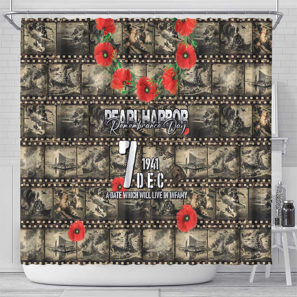 Pearl Harbor Remembrance Day Shower Curtain Memories of December 7 with Red Poppy Lei - Wonder Print Shop