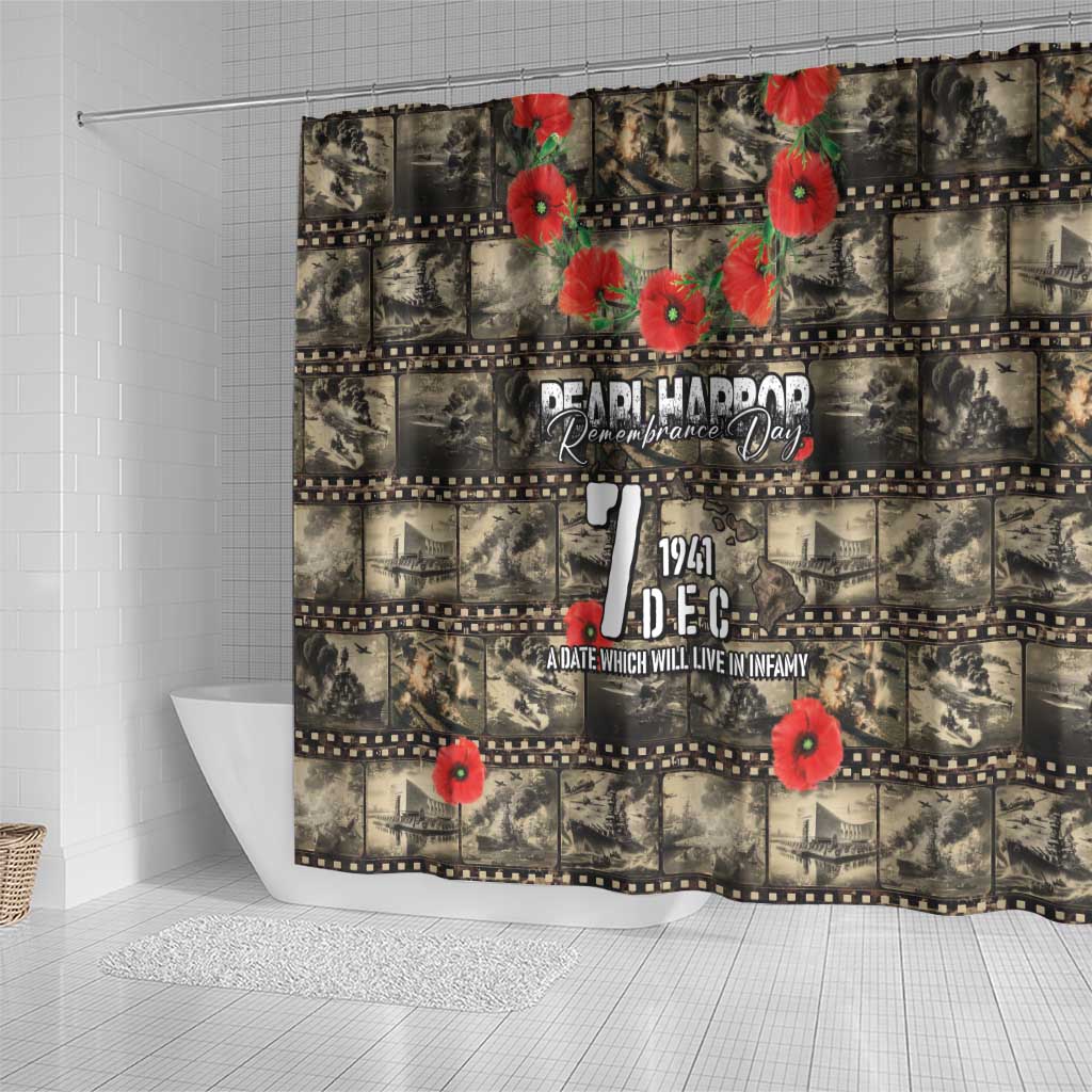 Pearl Harbor Remembrance Day Shower Curtain Memories of December 7 with Red Poppy Lei - Wonder Print Shop