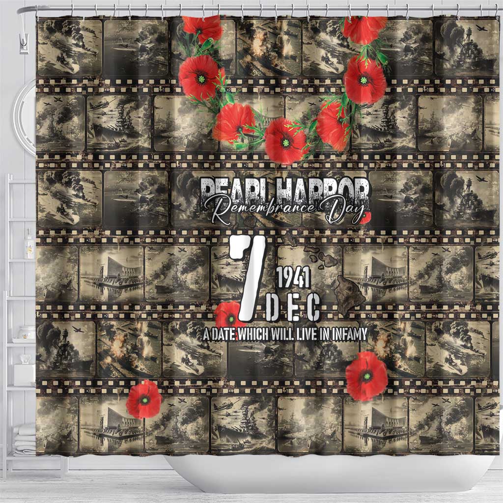Pearl Harbor Remembrance Day Shower Curtain Memories of December 7 with Red Poppy Lei - Wonder Print Shop