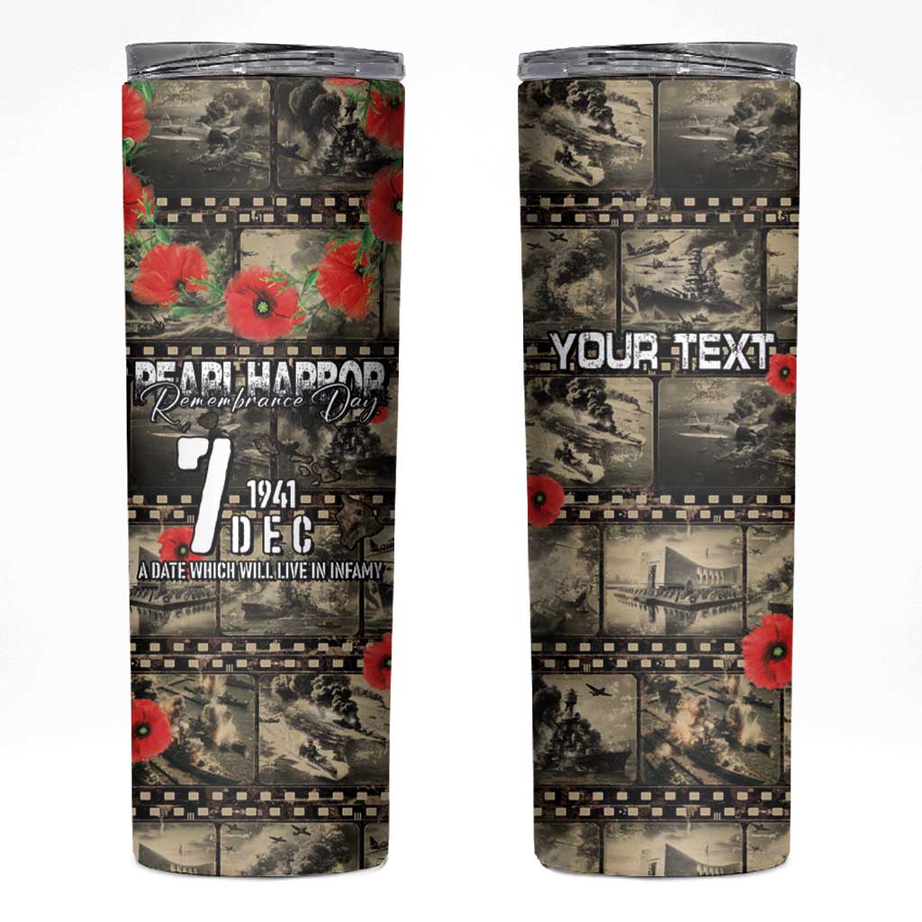 Pearl Harbor Remembrance Day Personalized Skinny Tumbler Memories of December 7 with Red Poppy Lei - Wonder Print Shop
