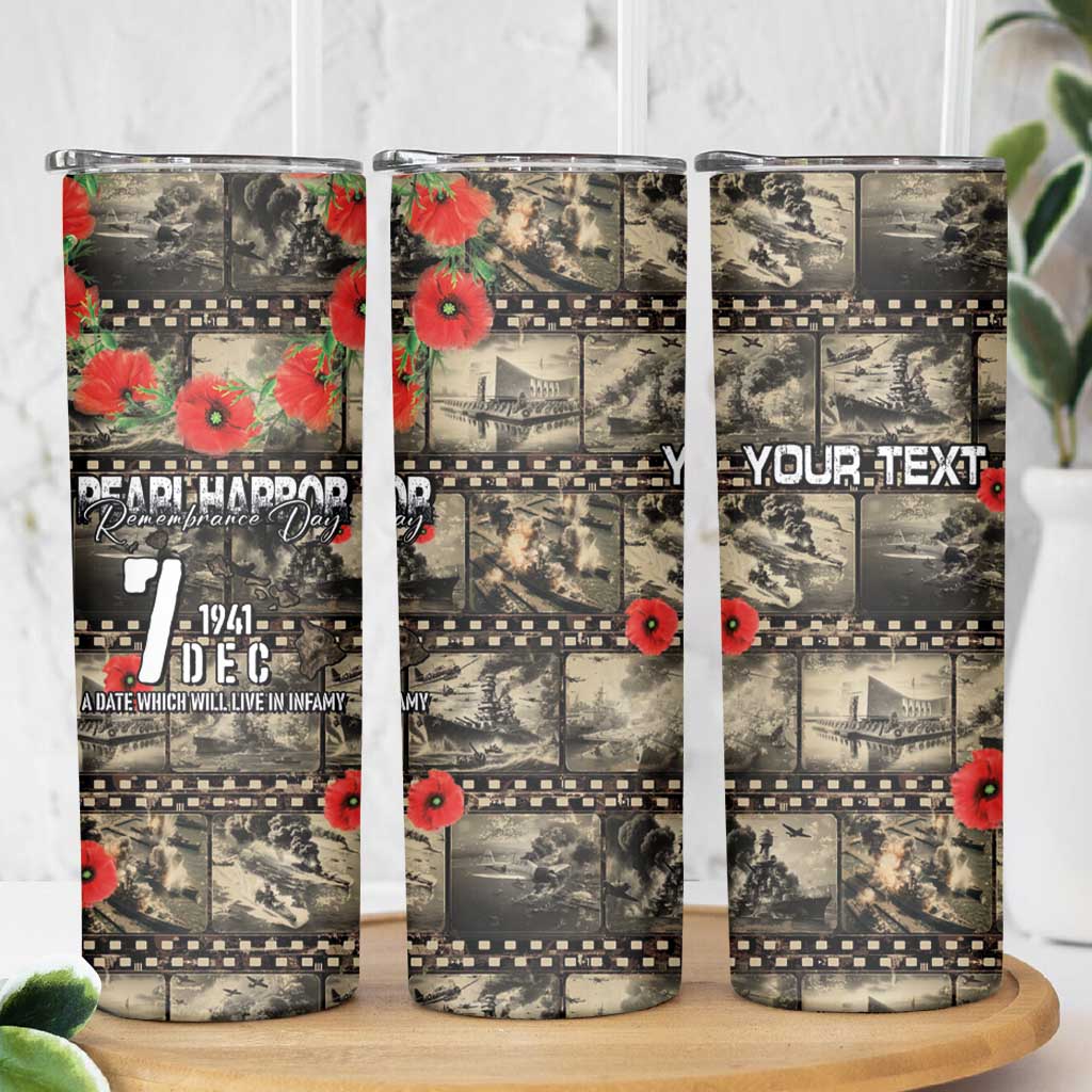 Pearl Harbor Remembrance Day Personalized Skinny Tumbler Memories of December 7 with Red Poppy Lei - Wonder Print Shop