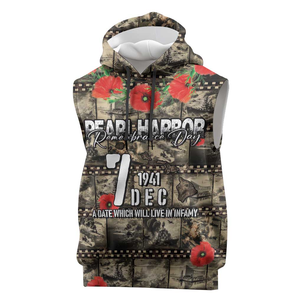 Pearl Harbor Remembrance Day Personalized Sleeveless Hoodie Memories of December 7 with Red Poppy Lei - Wonder Print Shop