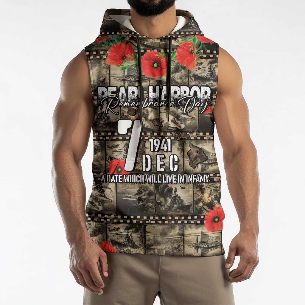 Pearl Harbor Remembrance Day Personalized Sleeveless Hoodie Memories of December 7 with Red Poppy Lei - Wonder Print Shop