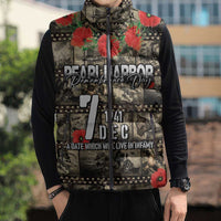 Pearl Harbor Remembrance Day Personalized Sleeveless Puffer Jacket Memories of December 7 with Red Poppy Lei - Wonder Print Shop