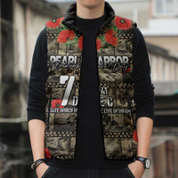 Pearl Harbor Remembrance Day Personalized Sleeveless Puffer Jacket Memories of December 7 with Red Poppy Lei - Wonder Print Shop