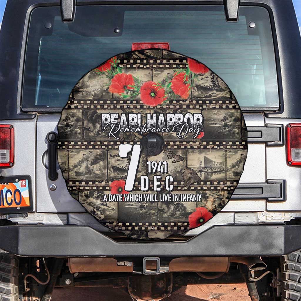 Pearl Harbor Remembrance Day Spare Tire Cover Memories of December 7 with Red Poppy Lei - Wonder Print Shop