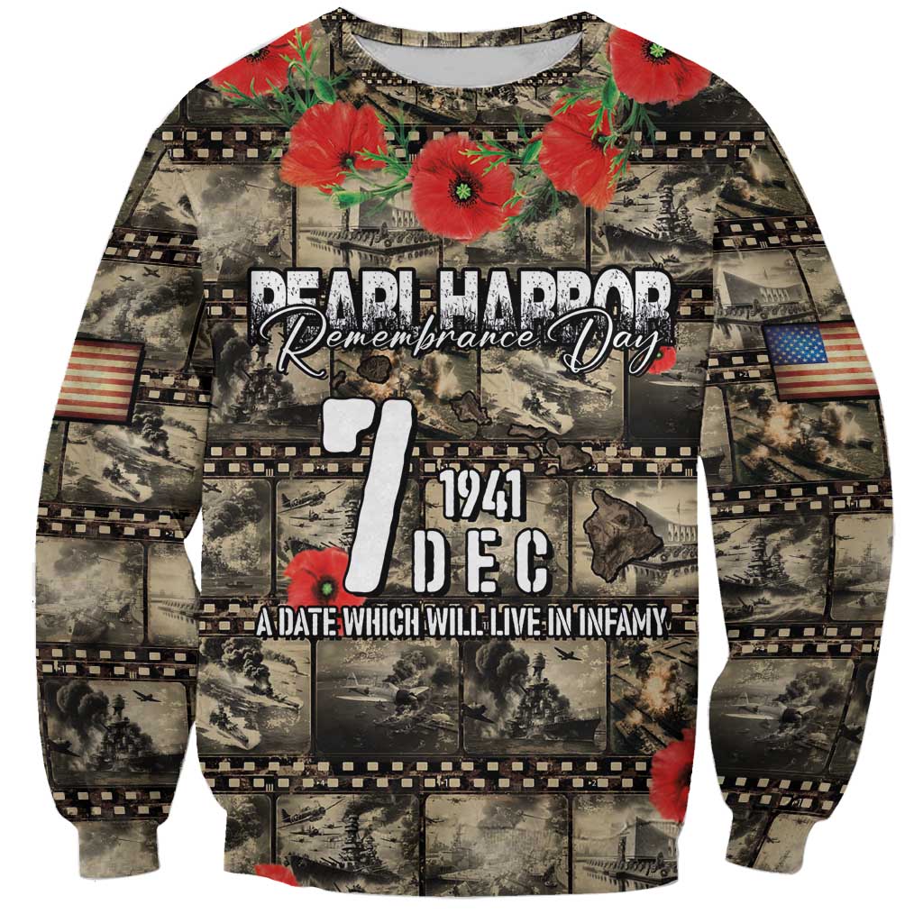 Pearl Harbor Remembrance Day Personalized Sweatshirt Memories of December 7 with Red Poppy Lei - Wonder Print Shop